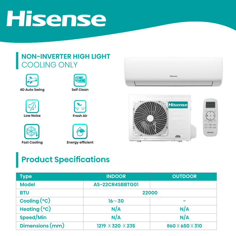 Hisense Air Conditioner 22000BTU AS-22CR4SBBTG01