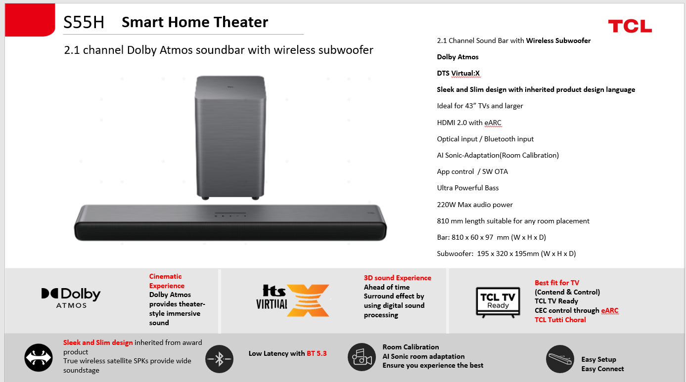 TCL S55H Wireless Soundbar