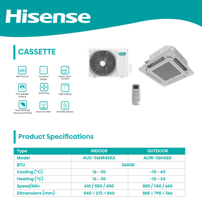 Hisense Cassette 36,000BTU Air Conditioner