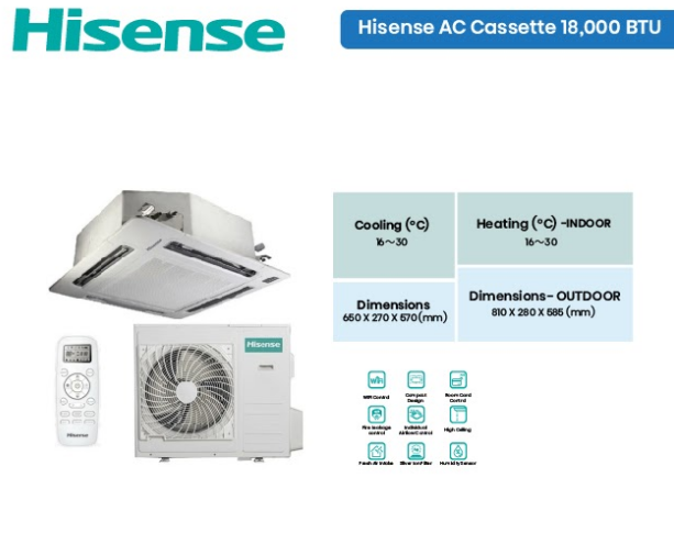 Hisense Cassette 18000BTU Air Conditioner Cooling and Heating AUC-18HR4SAA1 (AUW-18H4SS)