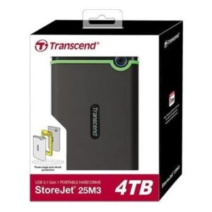 Transcend External HDD 4TB StoreJet 25M3S USB 3.1 Portable Hard Drive Rugged, Anti-Shock Resistant - Iron Grey - TS4TSJ25M3S
