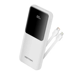 Vention FHOB0 Portable Power Bank (Micro-USB + Type-C + USB-A + USB-A Ports) with Built-in USB-C and Lightning Cables and LED Display 10000mAh 22.5W