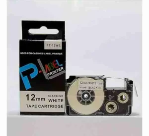 Casio PT-12WE 12mm Black on white labelling tape, Compatible