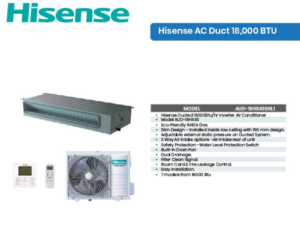 Hisense AUD-18HX4SSNL1 18000BTU Duct Air Conditioner