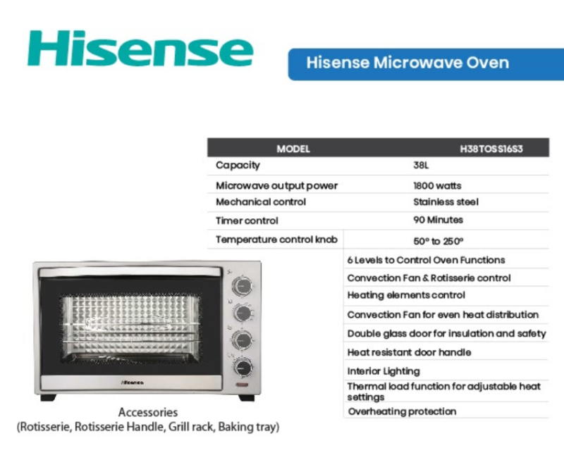 Hisense H38TOSS16S3 38L Microwave Oven 1,800W