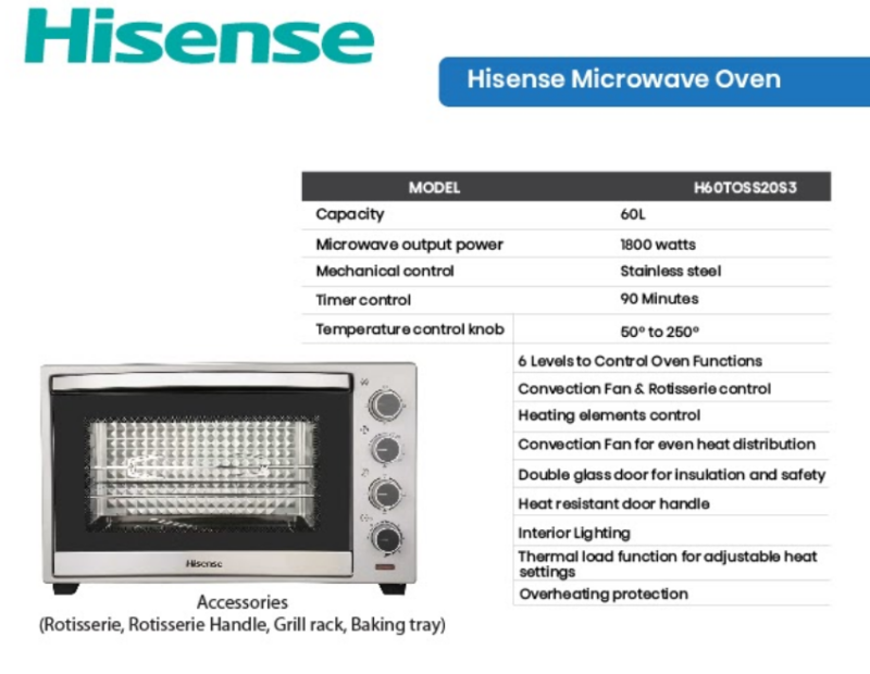 Hisense H60TOSS20S3 Electric oven 60L